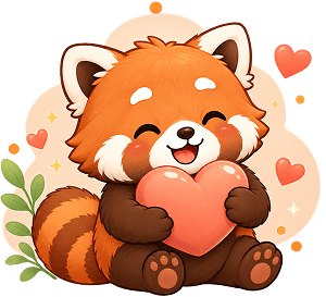 Reflect red panda mascot holding a heart